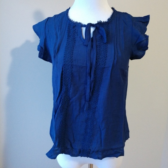 Navy Short Sleeve Tie Top - Picture 7 of 8